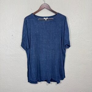 J Jill pureJill Popover Sweater M Indigo Linen Woven Coastal Old Money Lagenlook